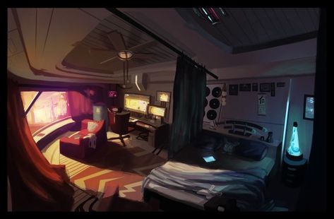 Scifi Bedroom, Spaceship Interior Bedrooms, Cyberpunk Room Decor, Spaceship Bedroom, Sci Fi Apartment, Sci Fi Bedroom, Scifi Room, Cyberpunk Bedroom, Cyberpunk Apartment