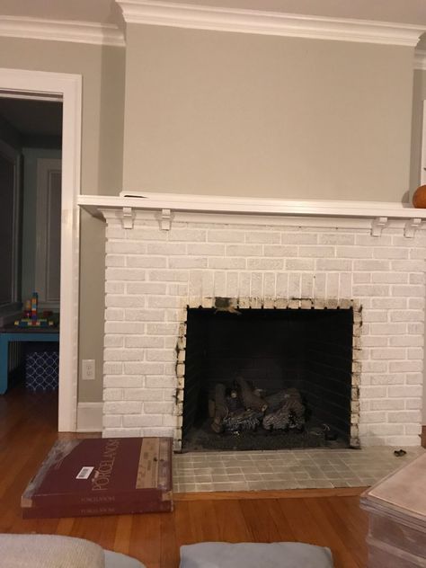 fireplace makeover before and afteer photos - fireplace with glass doors removed Fireplace Doors Replacing, Fireplace With Glass Doors, Fireplace Makeover Before And After, Removing Fireplace, 1920s Fireplace, Cottage Family Room, Cottage Family, Fireplace Glass Doors, Fireplace Door