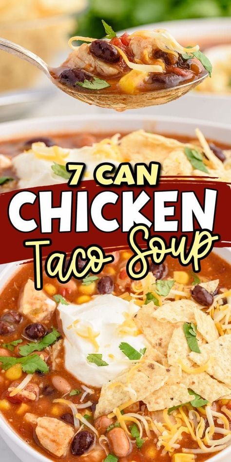 A 7 Can Chicken Taco Soup is the easiest and fastest way to make a hearty meal out of everything from your pantry – no freezer or fridge items are needed! Canned Chicken Taco Soup, 6 Can Chicken Taco Soup, 8 Can Chicken Soup, 7 Can Chicken Taco Soup Recipe Easy, Ground Chicken Taco Soup, 7 Can Chicken Taco Soup Crock Pot, Chicken Soup With Canned Chicken, Chicken Taco Soup Stove Top, 7 Can Soup Recipes