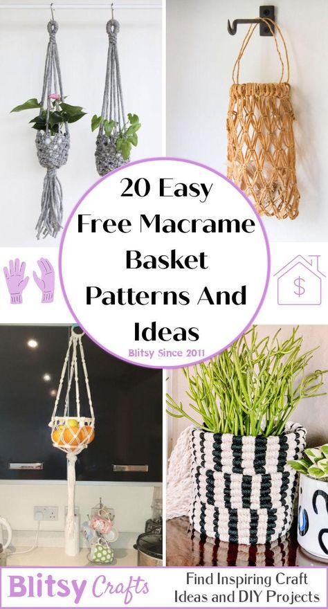 Free DIY Macrame Basket Pattern - Blitsy Hanging Basket Macrame Diy, Macrame Basket Pattern Free, Diy Macrame Hanging Basket, Practical Macrame Projects, Macrema Plant Hanging Diy Easy, Macrame Baskets Diy, Macrame Basket Pattern, Macrame Basket Tutorial, Macrame Basket Diy