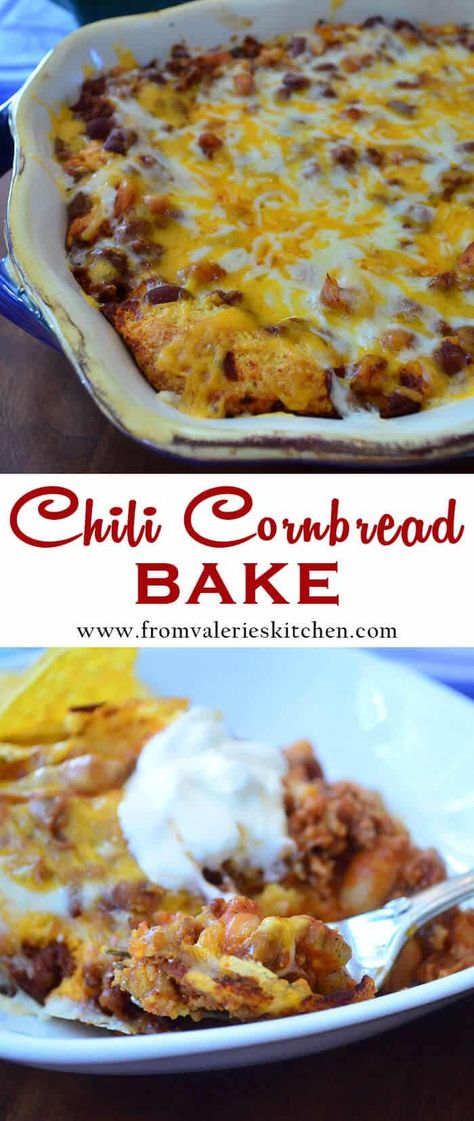 Lean, flavorful chili baked over a layer of cornbread and topped with lots of melted cheese. This Chili Cornbread Bake is the perfect casserole to serve at your next game day gathering or makes for a delicious meal any night of the week. #chili #cornbread #gamedayrecipes #casserolerecipes #easydinners Chili Cornbread Bake, Easy Mexican Cornbread, Cornbread Bake, Chili Cornbread Casserole, Mexican Cornbread Casserole, Chili Bake, Chili Cornbread, Cornbread Casserole Recipe, Corn Bread Bake