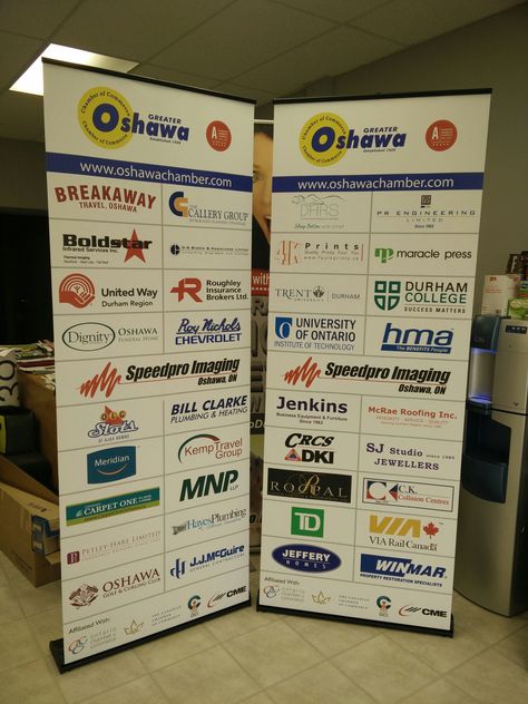 A couple new sponsor banners completed for Greater Oshawa Chamber of Commerce.  Digital print graphics on Decolit stay-flat anti-curl banner media. #bannersandbannerstands  #getnoticed www.SpeedproDurham.ca Sponsorship Display Ideas, Sponsor Display Ideas, Sponsor Banner, Chamber Ideas, Promotion Display, Tradeshow Banner, Team Ideas, Football Ideas, Pop Up Banner