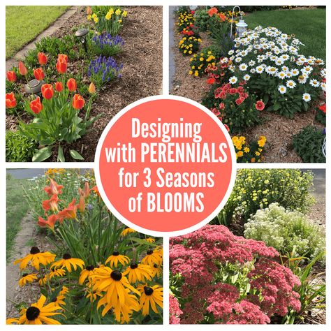 3 Season Flower Bed Plan, 3 Season Garden Plan, Perennial Garden Design, Perennial Garden Plans, Easy Perennials, Garden Flowers Perennials, Outside Plants, Gardening Zones, List Of Flowers