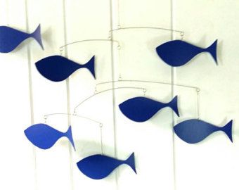 Playroom Modern, Mobiles Art Sculpture, Fish Mobile, Royal School, Mobile Sculpture, Mobile Hanging, Sculpture Modern, School Of Fish, Modern Mobile