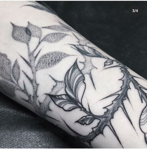 Forearm Tattoos Plants, Thorns And Leaves Tattoo, Vines And Thorns Tattoo, Thorn And Flower Tattoo, Thorns And Flowers Tattoo, Thorn Flower Tattoo, Blackthorn Drawing, Spooky Vine Tattoo, Hidden Heart Tattoo