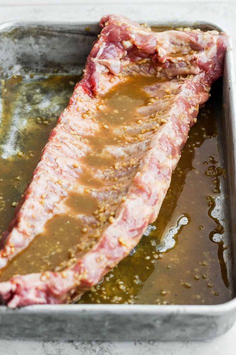 This classic rib marinade recipe is perfectly savory and sweet with only 5 ingredients -- an amazing complement to your baby back ribs. Enjoy! Pork Rib Marinade Recipes Grilling, Rib Marinade Recipe, Marinating Ribs, Ribs Marinade Recipe, Pork Rib Marinade, Rib Marinade, Pork Ribs Grilled, Ribs Recipes, Easy Ribs