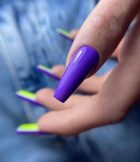 Neon Purple Nails, Neon Green Nails, Purple Nail Designs, Green Nail, Spring Nail Colors, Neon Nails, Fire Nails, Coffin Nails Designs, Dope Nails