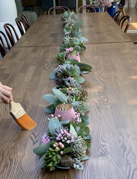 Plant Theme Party Decorations, Succulent Table, Succulents Table Decor, Succulent Centerpieces Party, Succulent Table Centerpieces, Succulent Tablescape, Succulent Table Decor Party, Succulent Birthday Party, Farmhouse Dining Table Decor Centerpiece