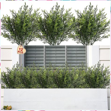 Yoratee Artificial Outdoor Plants 12 PCS Fake Cedar Plants Plastic Faux Pinetree Stems Greenery Shrubs UV Resistant Colorfast Indoor Outdoor Home Decor for Windowbox Garden Porch Path (Green) Cedar Plant, Planting Mums, Diy Flower Boxes, Succulent Tree, Artificial Topiary, Peonies And Hydrangeas, Outdoor Home Decor, Artificial Plants Outdoor, Garden Porch