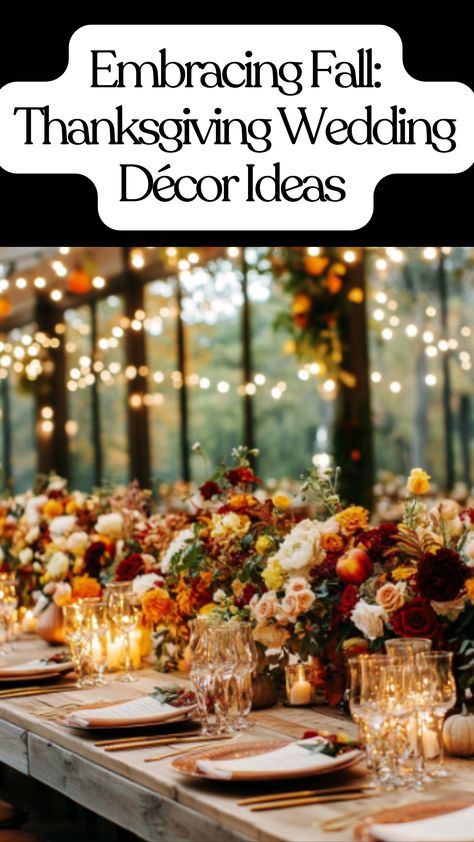 Cozy fall-inspired Thanksgiving wedding décor with rustic centerpieces, warm colors, seasonal flowers, and autumn table settings for a memorable celebration. Thanksgiving Wedding Ideas, Thanksgiving Wedding, Unique Centerpieces, Rustic Centerpieces, Seasonal Flowers, Fall Thanksgiving, Autumn Inspiration, Thanksgiving Decorations, Beautiful Decor