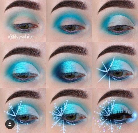 Winter Themed Makeup Looks, Winter Season Makeup, Blue Christmas Makeup, Snow Makeup Looks, Christmas Themed Makeup, Winter Eyeshadow Looks, Snowflake Makeup, Winter Make Up, Xmas Makeup