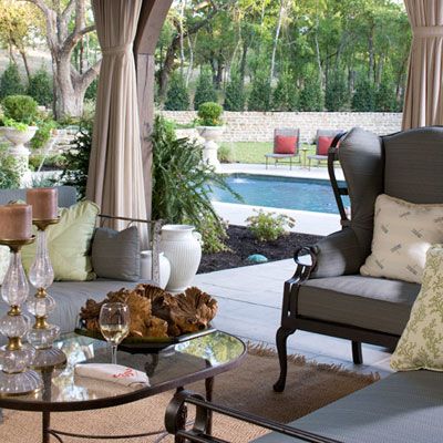 Loggia with Draperies Amazing Yards, Outdoor Drapery, Lakeside Beach, Outdoor Drapes, Terrace Furniture, Patio Projects, Outside Furniture, Patio Curtains, Beautiful Patios