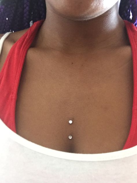 Sternum dermals Sternum Piercing Surface, Chest Piercings For Women, Sternum Piercing, Dermals Piercings, Back Dermal Piercing, Back Dimple Piercings, Chest Piercing, Microdermal Piercing, Dimple Piercing