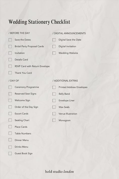 Ultimate Wedding Stationery Checklist Wedding Booking Checklist, Wedding Description Words, Wedding Signs Checklist, Wedding Stationery List, Day Of Wedding Stationary, Wedding Stationary List, Wedding Day Of Stationary, Wedding Day Stationary, Day Of Stationary Wedding