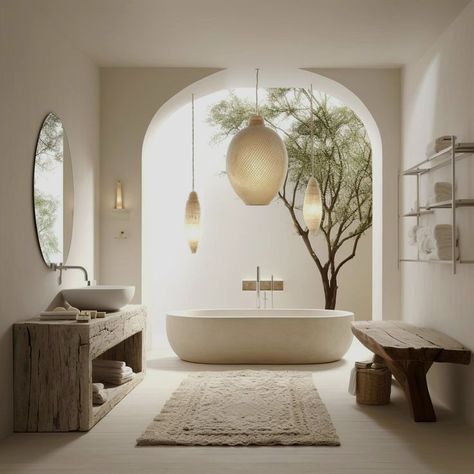 Bathroom Ideas Calming, Mediterranean Minimalist Interior, Moroccan Style Home, Bali Villa, Timeless Bathroom, Smart Home Design, Mediterranean Home, Dream House Interior, Paros