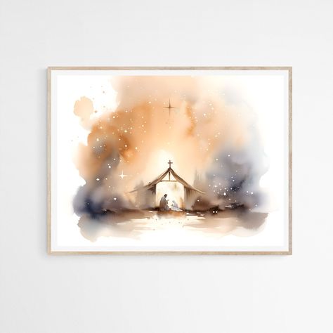 Watercolor Manger Scene, Watercolor Nativity Scene, Simple Nativity Painting, Baby Jesus Watercolor, Christian Watercolor Paintings, Nativity Scene Painting, Bible Watercolor, Nativity Watercolor, Manger Scenes Nativity