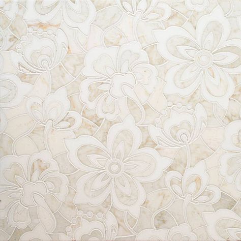 Floral Mosaic Tile Bathroom, Floral Floor Tile, Cottage Tile, French Country Tile, Sasha Bikoff, White Stone Tiles, Mosaic Bathroom Floor, Floral Mosaic Tile, Shower Accent Tile