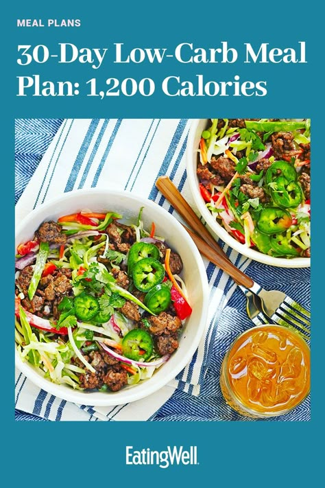 In this low-carb meal plan, we'll share 30 days of recipes that show you what a healthy low-carb diet for weight loss looks like. #healthymealplans #healthyrecipes #mealplan #mealplanideas #mealplanning #mealprep 1200 Calorie Diet Meal Plans, Healthy Meal Prep Ideas, Ketogenic Meal Plan, 1200 Calorie, Low Carb Meal Plan, Clean Eating Meal Plan, Low Carb Diet Plan, Meal Planning Ideas, Ketogenic Diet Meal Plan