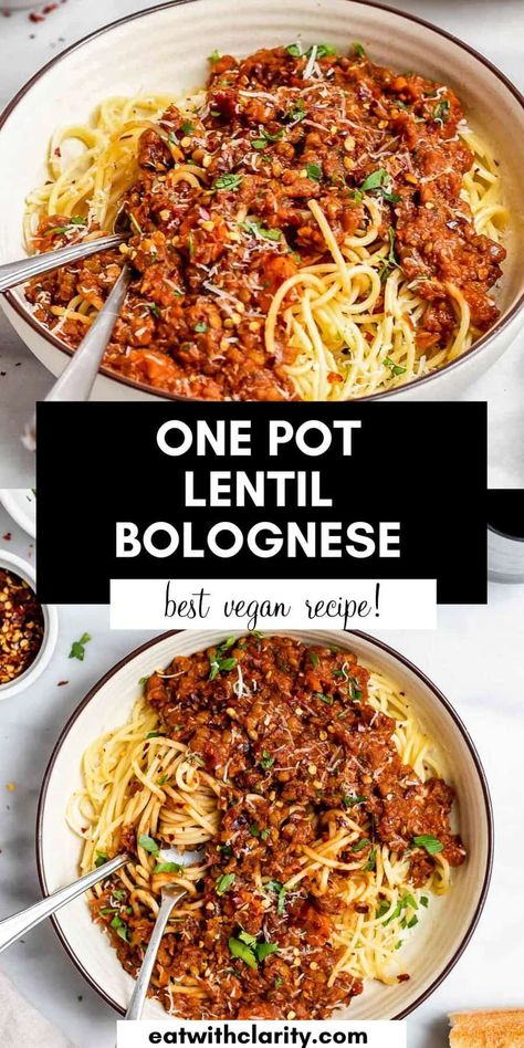 This vegan lentil bolognese is easy to make, healthy, perfect for meal prep and high in vegan plant based protein. Lentil Bolognese, Bolognese Recipe, Lentil Recipes, Quick Weeknight Meals, Vegan Pasta, Meatless Meals, Vegan Dinner Recipes, Vegan Dishes, Tex Mex