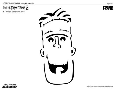 Pumpkin craving stencil of Frankenstein from the new movie release, "Hotel Transylvania 2." Ocean Pumpkin Carving, Ocean Pumpkin, Hotel Transylvania Characters, Frank Gallagher, Halloween Pumpkin Stencils, Hotel Transylvania 2, Pumpkin Cravings, Carving Templates, Pumpkin Stencils