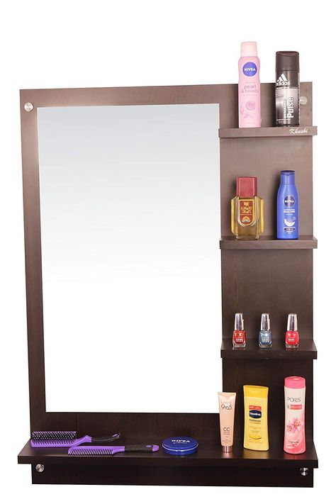 Mirror With Shelves, Dressing Table Mirror Design, Dressing Table Organisation, Dressing Unit, Furniture Dressing Table, Indian Bedroom Decor, Teak Wood Furniture, Wall Mirror With Shelf, Dressing Table Design