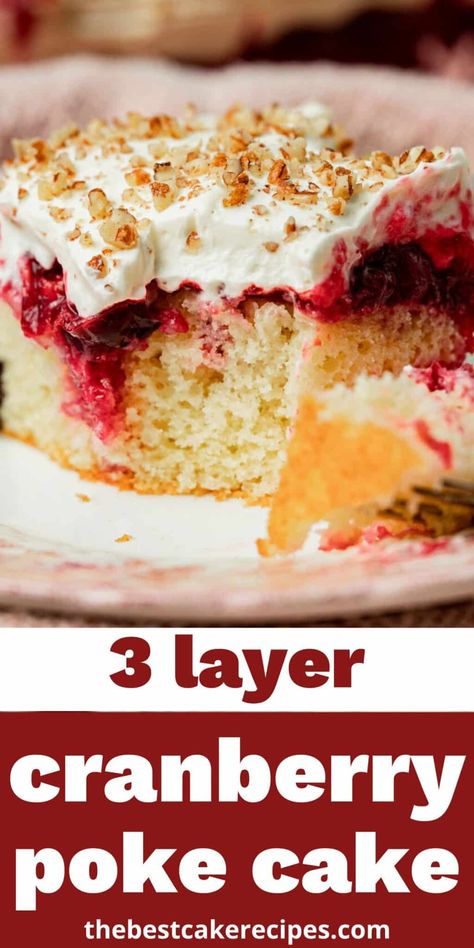 Homemade cranberry sauce is a key part of this Cranberry Poke Cake with whipped frosting. The cake is easy to make and perfect for a holiday celebration. Cake With Whipped Frosting, The Best Cake Recipes, Christmas Cranberry, Easy Peach Cobbler Recipe, Cranberry Dessert, Cranberry Cake, Homemade Cranberry Sauce, Peach Cobbler Easy, Whipped Frosting