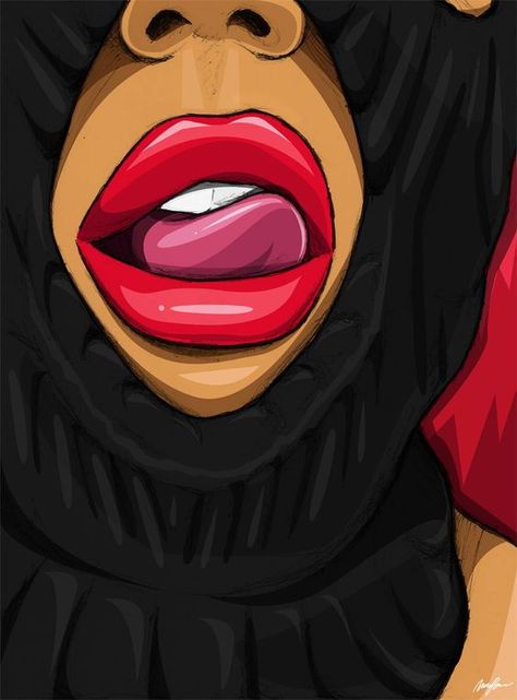 Evvi Art, Trill Art, Dope Cartoon Art, Tableau Art, Dope Art, Art Pop, Red Lips, Urban Art, Black Art