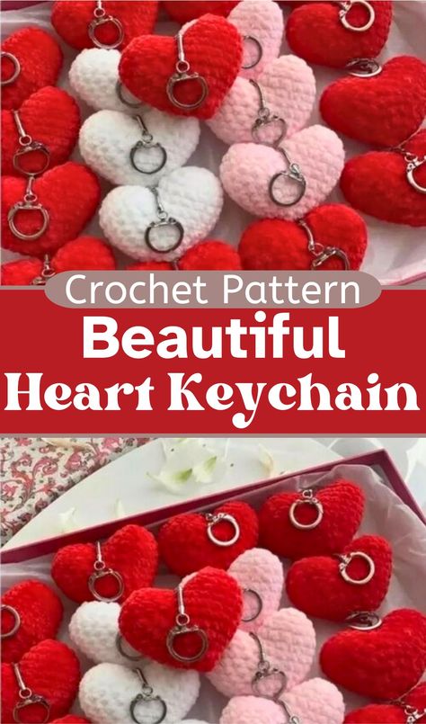 Crochet Heart Keychain Pattern Free - Yours Patterns Crochet Valentine Teacher Gifts, Crochet Candy Heart Pattern Free, Cute Easy Crochet Keychain, Crochet Keyring Free Pattern Ideas, Crochet Heart Plush Pattern Free, Crochet Chain Of Hearts, Heart Shape Crochet Pattern, Crochet Christmas Heart, Crochet Poptart Keychain Pattern