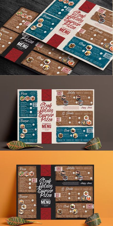 A3 Restaurant Food Menu Template PSD Steak Menu, Menu Sans Gluten, Car Advertising Design, Burger Menu, Pizza Menu, Food Menu Template, Food Menu Design, Food Branding, Cafe Bistro