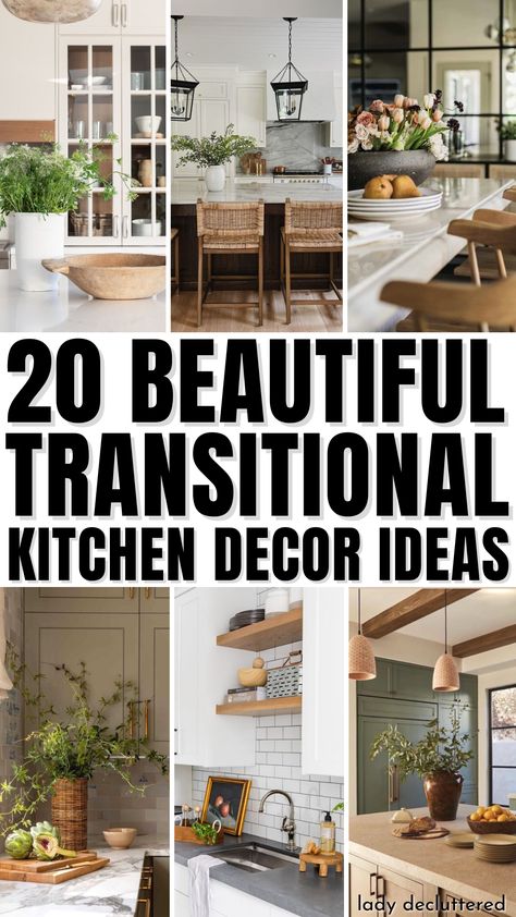 20 Beautiful Transitional Kitchen Decor Ideas Attached Dining And Kitchen, Transitional Kitchen Decor Ideas, Modern Traditional Kitchen Decor, Traditional Home Decor Dining Room, Traditional Kitchen Design Simple, Transitional Modern Romantic Home Decor, Kitchen Design Transitional Inspiration, Transitional Interior Design Kitchen, Rustic Transitional Kitchen