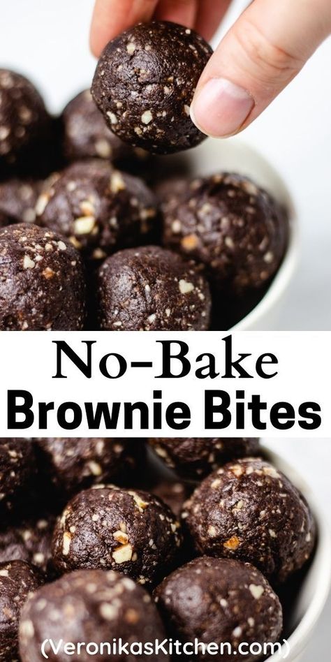 No-bake brownie bites in a bowl. Cocoa Powder Recipes No Bake, To Go Food Ideas, No Bake Healthy Recipes, Healthy Baking Recipes Clean Eating, Dates Bites, No Bake Healthy Desserts, Healthy Snack Recipes Easy, Date Snacks, No Bake Brownie Bites