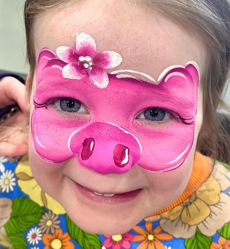 Pig Face Paint Easy, Peppa Pig Face Paint, Axolotl Face Paint, Farm Animal Face Paint, Peppa Pig Makeup, Pig Face Paint, Face Painting For Girls, Children Face Painting, Shrek Themed Party