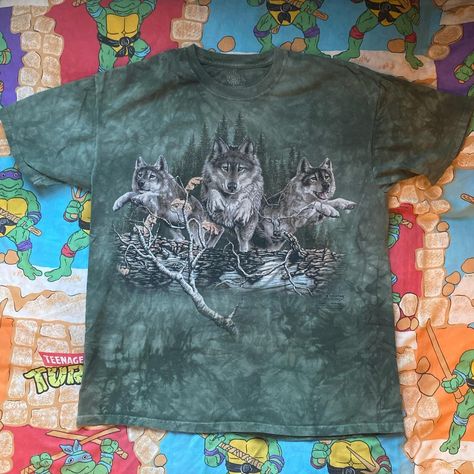 Wolves shirt “Find 12 wolves” Mountain tag Dyed... - Depop Wolf Clothes, Retro Nature, Identity Crisis, Wolf Shirt, Shirt Aesthetic, Wolf T Shirt, Fame Dr, Thrift Finds, Fairy Grunge