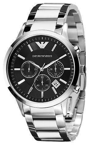 Emporio Armani Watch Mens AR2434. The power house Emporio Armani is an upscale label designed for young thinking adults. There are numerous wonderful things about the Emporio Armani watches as Emporio Armani represents a world known brand, as this brand is a symbol of style, quality and fashion. Arrive on time with this classic watch from Emporio Armani. The stainless steel case features a mother-of-pearl dial with roman numeral hour markers and a date window for added functionality. The polishe Emporio Armani Watch, Armani Watch, Armani Watches, Mens Chronograph, Skeleton Watches, Armani Black, Gents Watches, Classic Watches, Armani Men