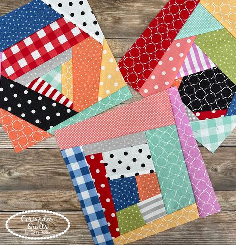 Wonky Log Cabin Quilt Block Tutorial – Coriander Quilts Wonky Log Cabin Quilt, Log Cabin Quilting, Wonky Log Cabin, Cabin Quilt Block, Bee Quilt, Log Cabin Quilt Blocks, Bright Quilts, Cabin Quilt, Log Cabin Quilt