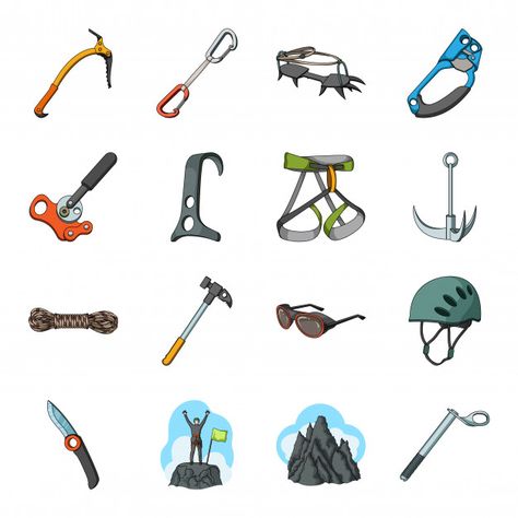 Climber and mountain cartoon set icon. e... | Premium Vector #Freepik #vector #icon Mountain Cartoon, Ice Icon, Extreme Adventure, Sewing Equipment, Information Graphics, Web Templates, Cartoon Icons, Portrait Illustration, Mountaineering