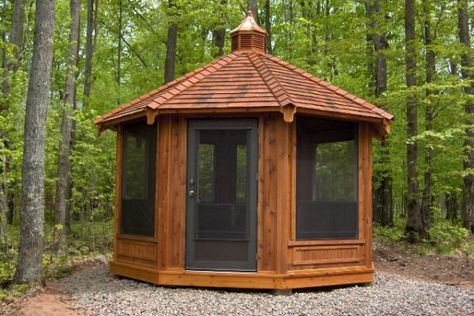 House Number Ideas Outdoor, Cedar Gazebo, Round Gazebo, Gazebo On Deck, Diy Gazebo, Screened Gazebo, Garden Cabins, Cedar Deck, Backyard Chicken Farming