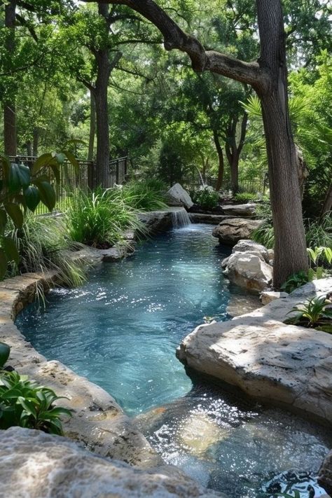 Pool Uneven Yard, Backyard River Pond, Natural Pool Ideas, Lights Outdoor Wedding, Wedding Decorations Outdoor, Wedding Ideas Outdoor, Dream Backyard Pool, Outdoor Wedding Ideas, Activities Outdoor