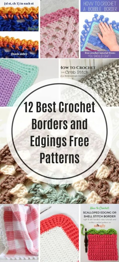 I have rounded up 12 free crochet borders and edgings that you can use to elevate your project to the next level! The free crochet patterns can be used as crochet borders for blankets, granny square afghans, shawls and scarves. It includes bobble, picot, ribbed, eyelet, puff stitch and shell stitch borders. Crochet Quilt Edging, Blanket Crochet Edge Pattern, Edging Patterns Crochet, Granny Square Edge Pattern, Basket Weave Crochet Blanket Edging, Crochet Blanket Borders Granny Squares, Granny Square Blanket Edging Ideas, How To Crochet The Edge Of A Blanket, Crochet Granny Square Edging