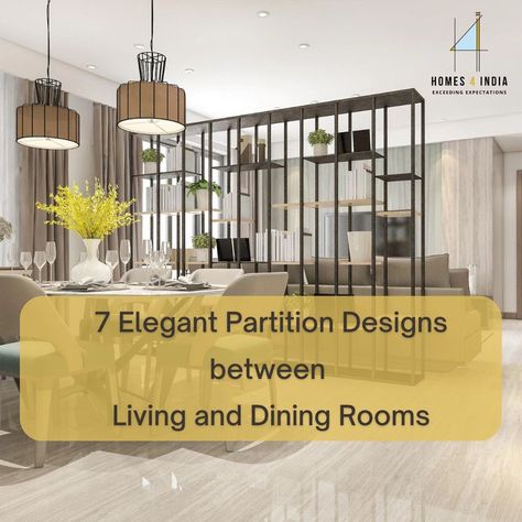 The living room and dining room are two of the most important spaces in any Indian home. That’s why it’s important to create a partition between the living room and dining room to clearly define each space. Homes4India shares 7 partition designs between living and dining rooms for Indian homes. #homedecor #homedesign #interiors #interiordesigner #architecture #landscaping #homes4india #homesforindia #partitiondesign Partition Design Living Rooms And Dining, Partition Between Living And Dining, Partition Designs, Modern Bedroom Interior, Indian Homes, Living Room And Dining Room, Partition Design, Room Partition, Partition Wall