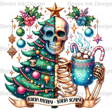 Illustration Art Christmas, Scary Skeleton, Skeleton Christmas, Christmas Skeleton, Unique Holiday Decor, Creepy Christmas, Sublimation Ideas, Christmas Sublimation Designs, Cute Shirt Designs