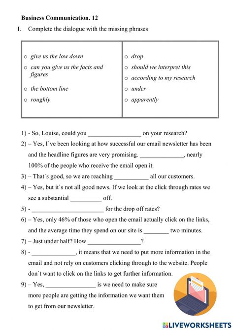 Business English online worksheet for Upper Intermediate. You can do the exercises online or download the worksheet as pdf. Business English Worksheets, Business Communication Skills, Business Worksheet, Car Engineering, English Exercises, Business English, The Worksheet, English Grammar Worksheets, Ielts Writing