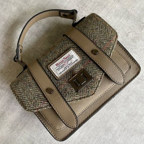 Islander (UK Brand) Mini Satchel in Tan Leather and Harris Tweed Pink Floral Fabric, Harris Tweed Fabric, Tweed Bag, Tweed Top, Uk Brands, Packaging Bag, Plastic Packaging, Harris Tweed, Crazy Cat Lady