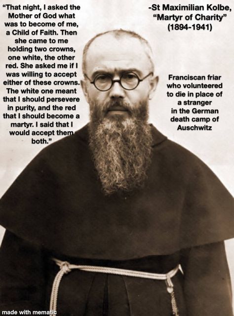 St. Maximilian Kolbe Saint Maximillian Kolbe, St Maximilian Kolbe, Maximilian Kolbe, St Maximilian, Afraid Of Love, Franciscan Friar, The Catacombs, Religious Pictures, Holy Rosary