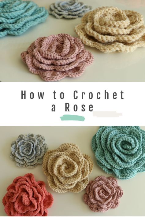 Learn how to make this simple crochet flower! This video tutorial will walk you through all the steps to make this large crochet rose ;) Easy Rose, Sunburst Granny Square, Crochet Rose Pattern, Crochet Appliques, Crochet Flowers Easy, Easy Knitting Projects, Crochet Flowers Free Pattern, Crocheted Flowers, Crochet Easy