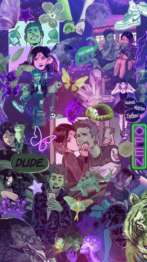 Teen Titans Love, Raven Beast Boy, Original Teen Titans, Iphone Wallpaper Music, Teen Titans Fanart, Halloween Wallpaper Cute, Teen Titan, Instruções Origami, Gothic Wallpaper