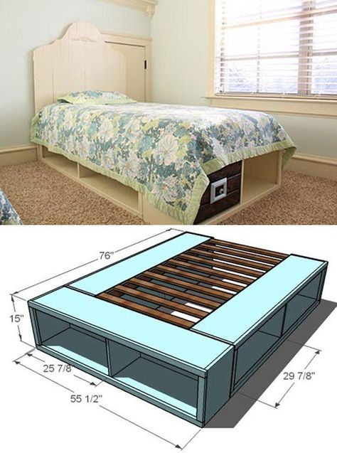 Diy Twin Bed, Twin Storage Bed, Diy Storage Bed, Diy Platform Bed, Bed Platform, Twin Platform Bed, Diy Bed Frame, Platform Bed With Storage, Bed With Storage