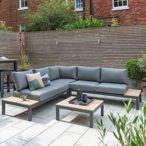 Kettler Elba Low Corner Lounge Set | Metal Garden Furniture | Webbs Garden Centre Corner Garden Furniture, Corner Sofa Garden, Corner Sofa Lounge, Metal Garden Furniture, Lounge Corner, Aluminium Garden Furniture, Corner Seating, Table Garden, Teak Side Table