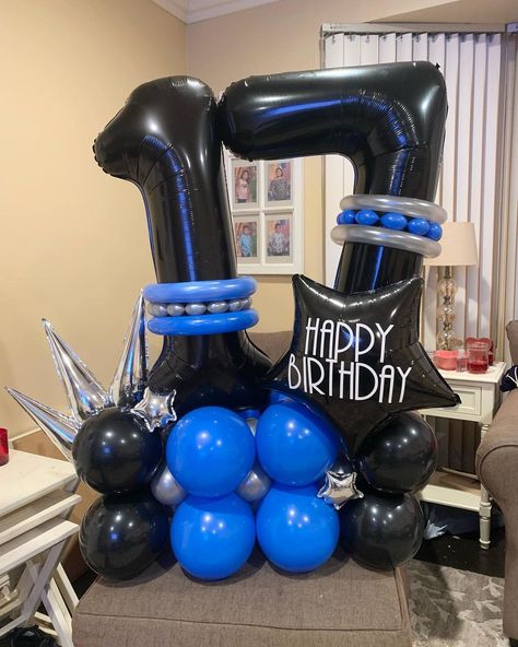 17th Birthday Ideas Boy, 17th Birthday Ideas For Boys, Ballon Diy, Playstation Party, Balloons Number, 17th Birthday Ideas, Happy 17th Birthday, Its A Boy Balloons, Jumbo Balloons