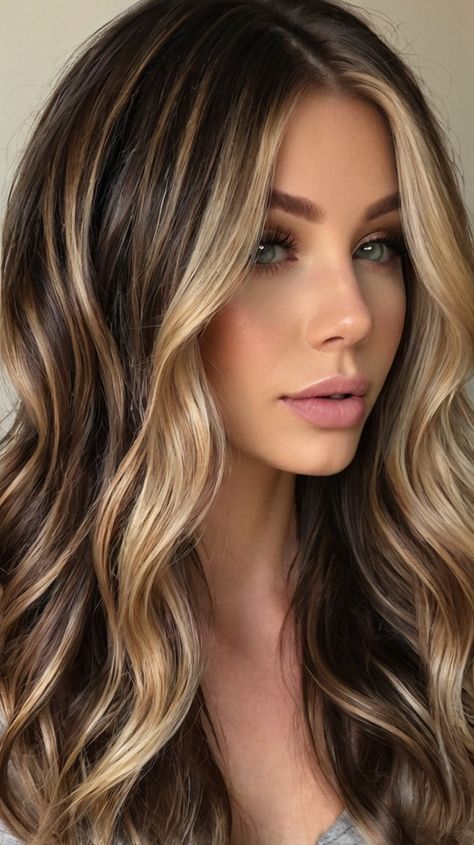 Best Guides for Platinum Highlights with Dark Brown Hair with Blonde Ideas 🌸 Dark Brown Hair With Chunky Blonde, Brown Hair With Caramel Highlights And Money Pieces, Bold Highlights For Brown Hair, Chunky Blonde Highlights On Black Hair, Going From Black To Blonde Hair Stages, Highlights With Dark Brown Hair, Blonde Partial Highlights On Brown Hair, Dark Brown Hair Blonde Highlights, Brown Hair With Platinum Highlights